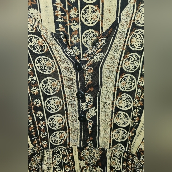 Vintage Boho Nature-inspired Full Tribal Print Geometric Maxi Dress Belted Plus - Picture 2 of 4